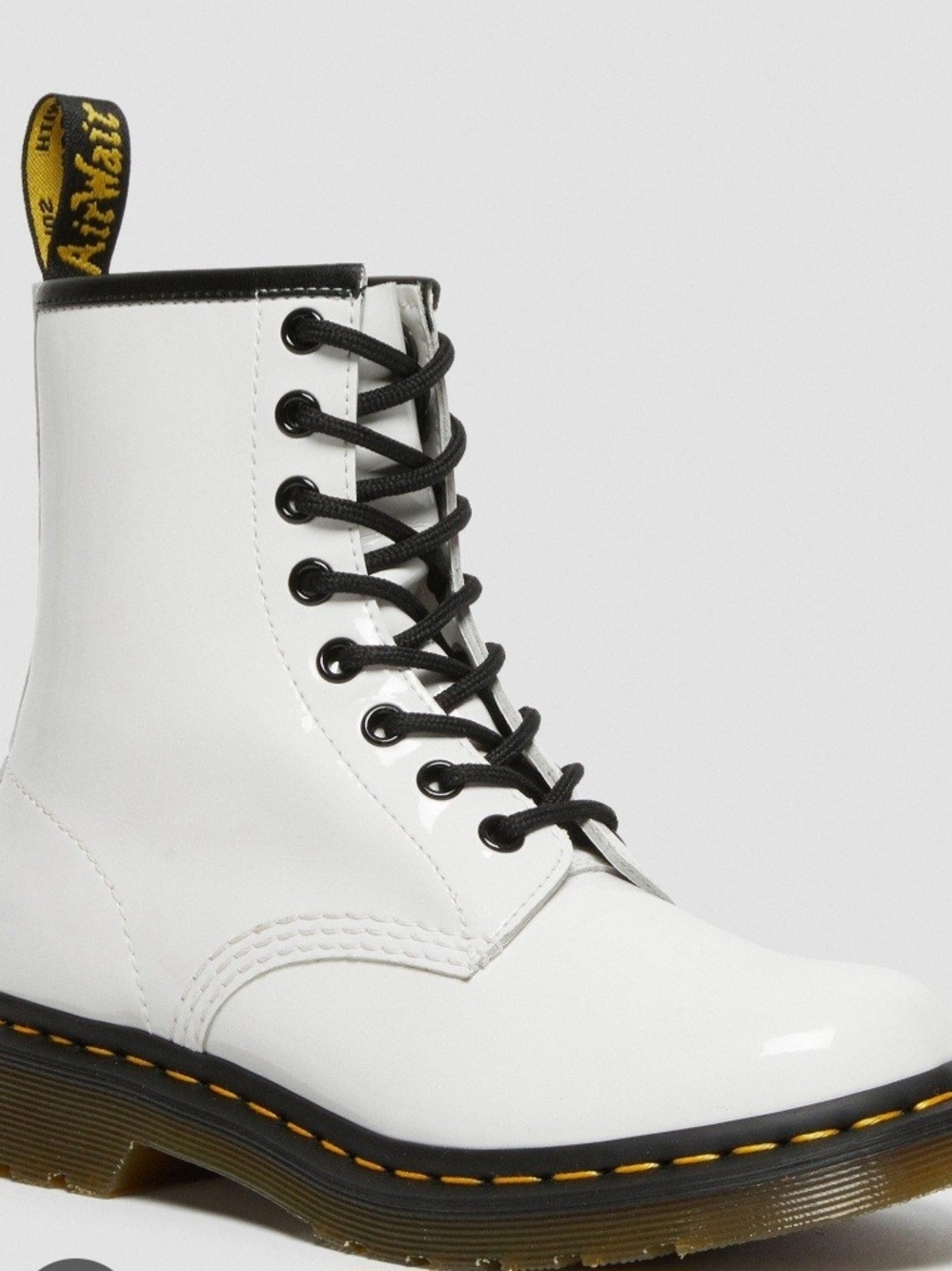 Dr. Martens White Patent 8-Eye Lace-Up Combat Boot
